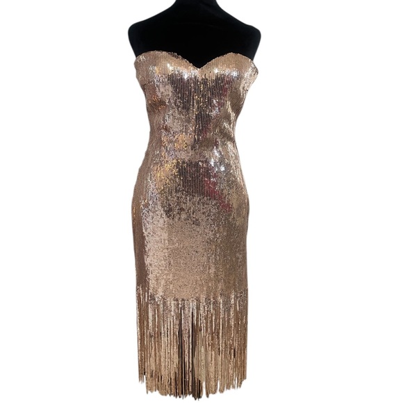 Fashion Nova Dresses & Skirts - Strapless rose gold sequin dress,tassel sequin bottom, Large,New